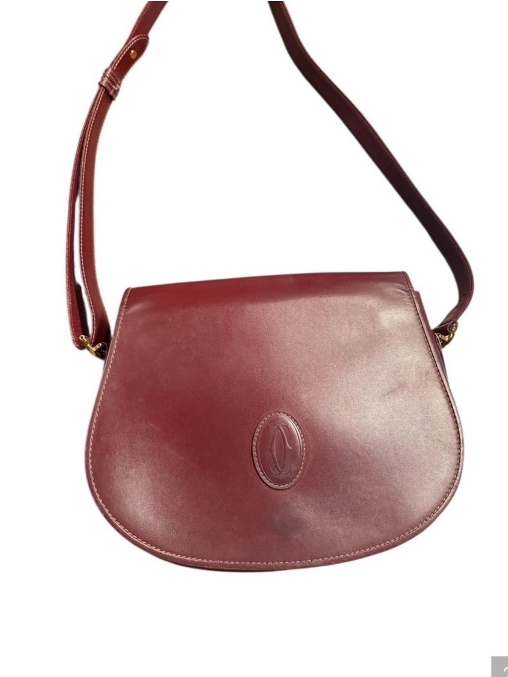 Cartier Classic Burgundy Leather Crossbody Saddle Bag